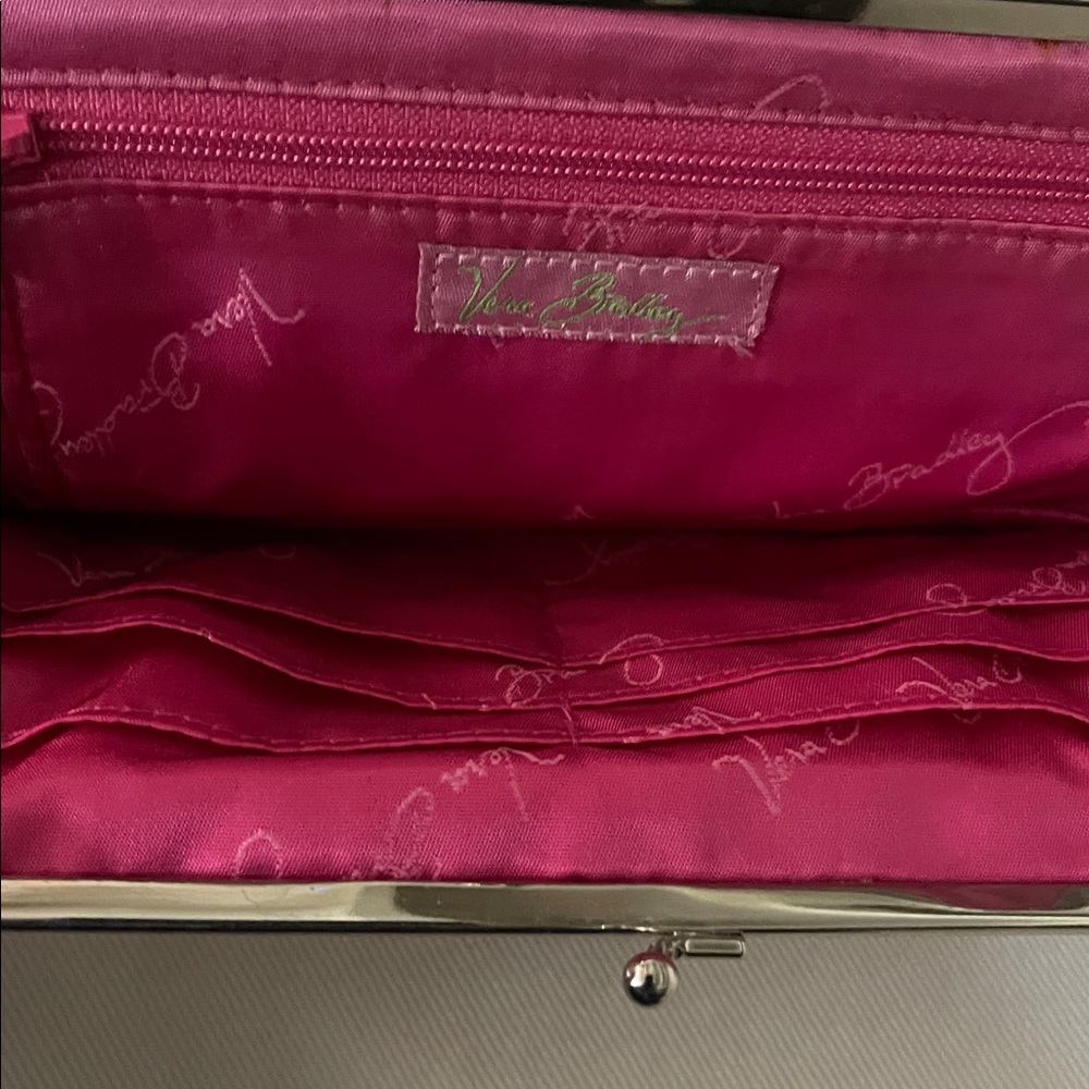 Vera Bradley Pinwheel Pink Double Kiss Lock Clutch, ID, Credit Cards, Zip Pocket - Picture 3 of 4